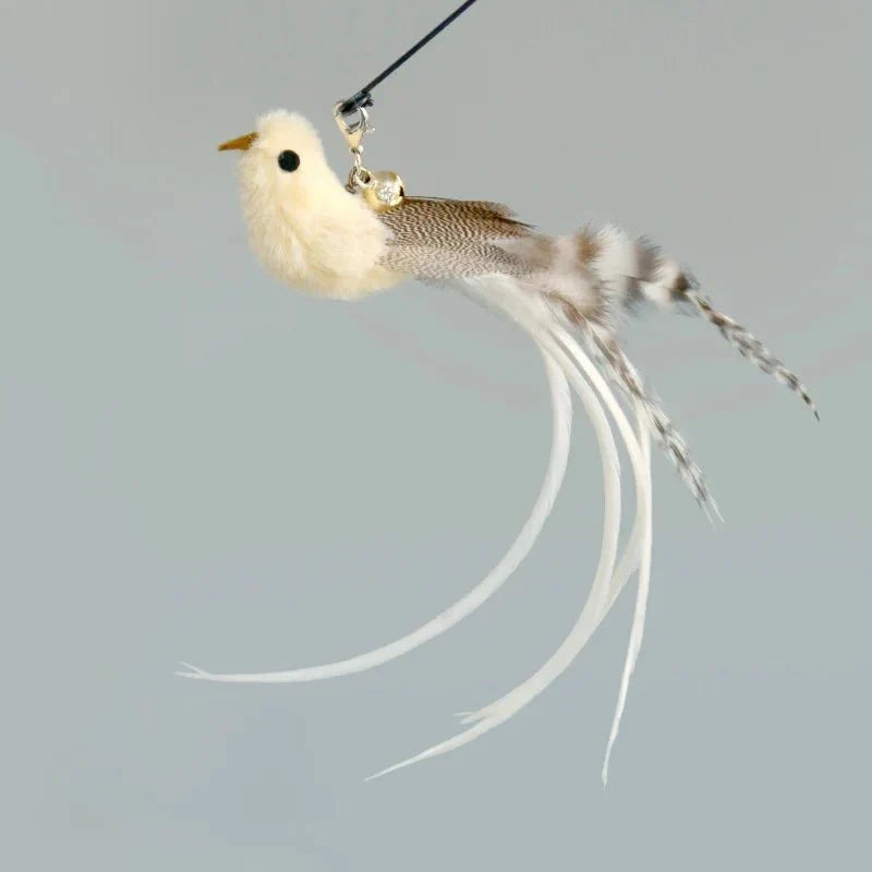 Baguette plume oiseau pour chat Oscar et Plume avec longues plumes blanches et design réaliste