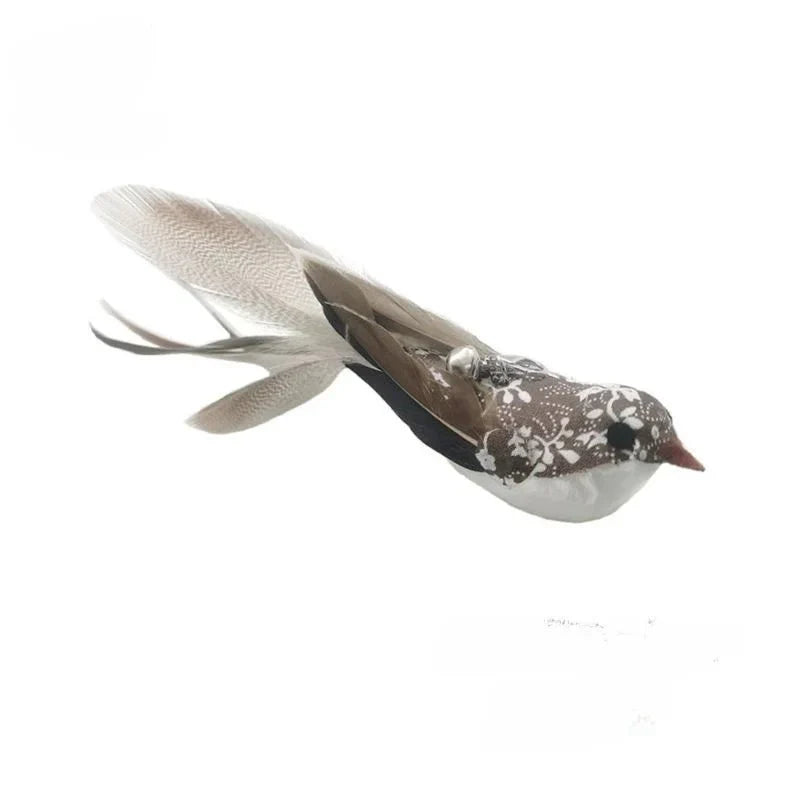 Baguette plume oiseau pour chat avec plumage marron et blanc pour jeu interactif