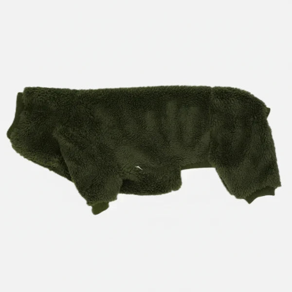 pull polaire pour teckel vert kaki doux et moelleux Oscar et Plume coupe ajustée pour petit chien