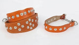 Collier en cuir pour chien orange avec clous métalliques pour un look robuste et tendance