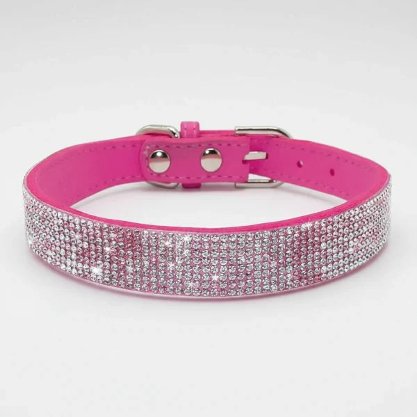 Collier strass pour chien rose avec éclats brillants et fermeture en métal robuste
