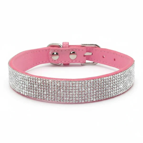 Collier strass pour chien en cuir rose avec des pierres scintillantes brillantes