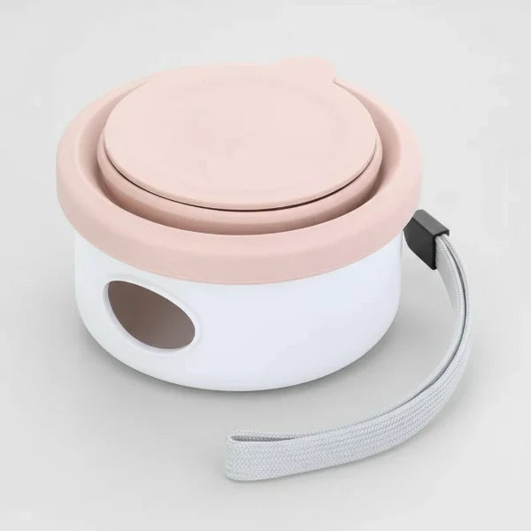 Gamelle de voyage petit chien pliable en silicone rose avec poignée de transport