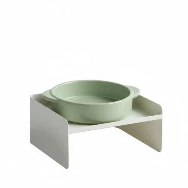 Gamelle design chien en silicone vert avec support blanc surélevé pour alimentation confortable