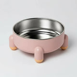 Gamelle séparable chien et chat en acier inoxydable avec support rose et pieds antidérapants