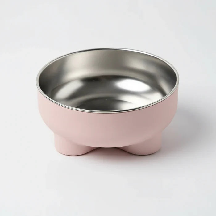 Gamelle séparable chien et chat en acier inoxydable avec base rose Oscar et Plume