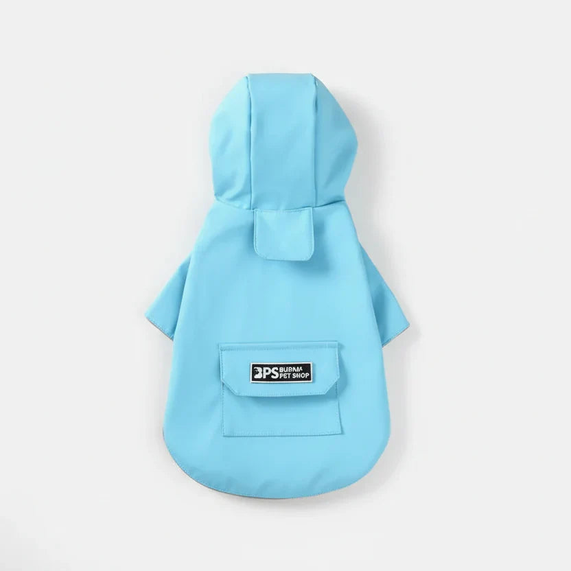 Imperméable pour petit chien bleu avec capuche et poche arrière pratique pour les promenades sous la pluie