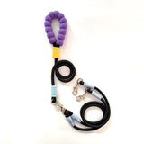 Laisse double pour chien en noir et violet avec poignées ergonomiques et clips robustes
