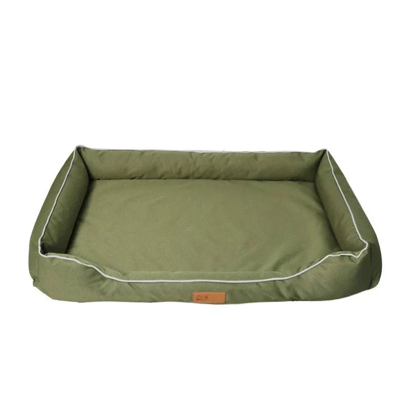Lit imperméable pour chien Oscar et Plume couleur kaki avec bords rembourrés confortables