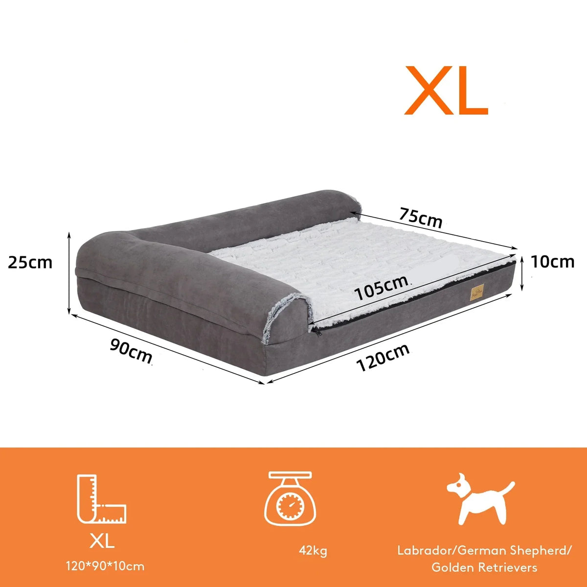 Lit pour chien mémoire de forme Oscar et Plume en taille XL, confortable et spacieux pour les grands chiens.