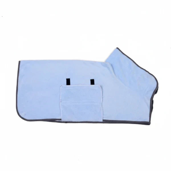 Peignoir de bain pour chien bleu clair en tissu absorbant avec poche frontale Oscar et Plume