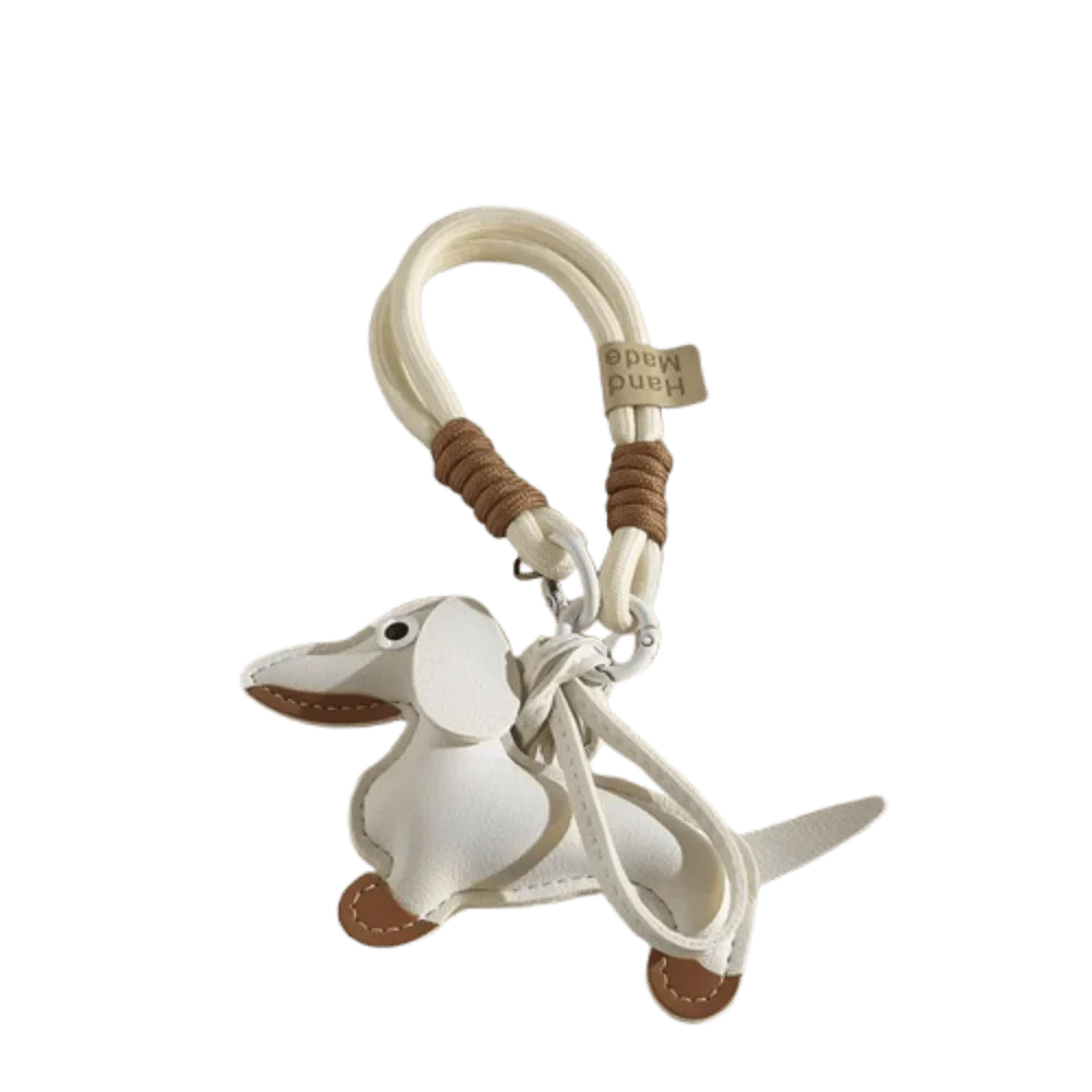 Porte-clés original teckel en cuir blanc avec détail fait main par Oscar et Plume