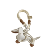Porte-clés original teckel en cuir blanc avec détail fait main par Oscar et Plume