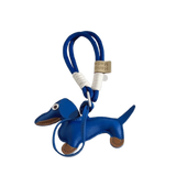 Porte-clés original teckel en cuir bleu avec cordelette bleue et détail fait main Oscar et Plume