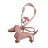 Porte-clés original teckel en cuir rose avec détail couture et anneau pour clés Oscar et Plume