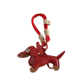 Porte-clés original teckel en cuir rouge avec œil blanc et attache corde rouge par Oscar et Plume