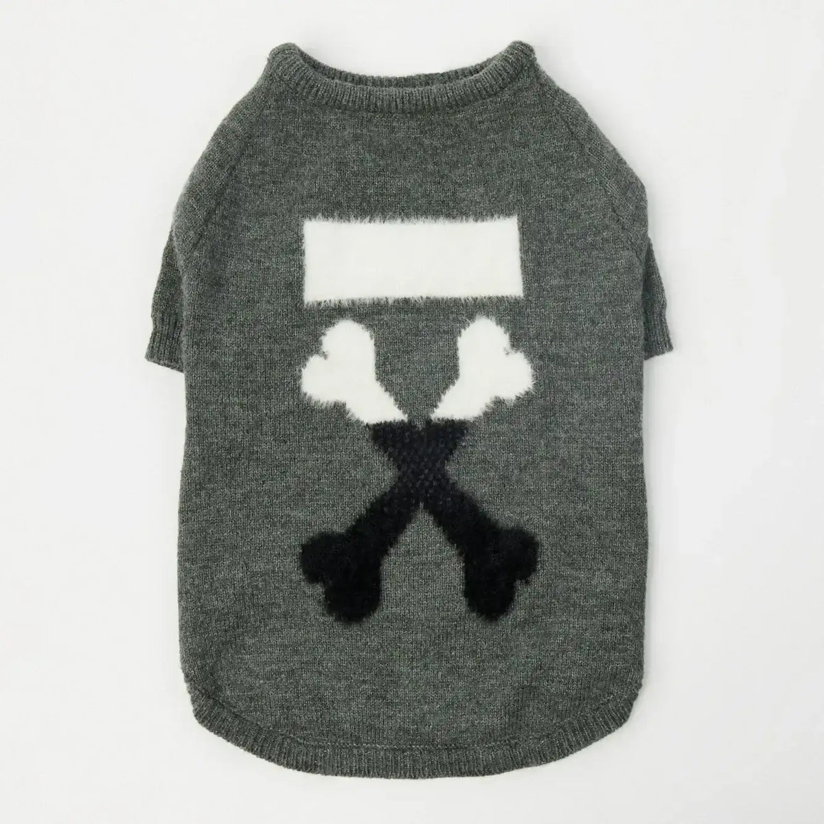 Pull chaud pour chien en gris avec motif de côtes croisées en blanc et noir