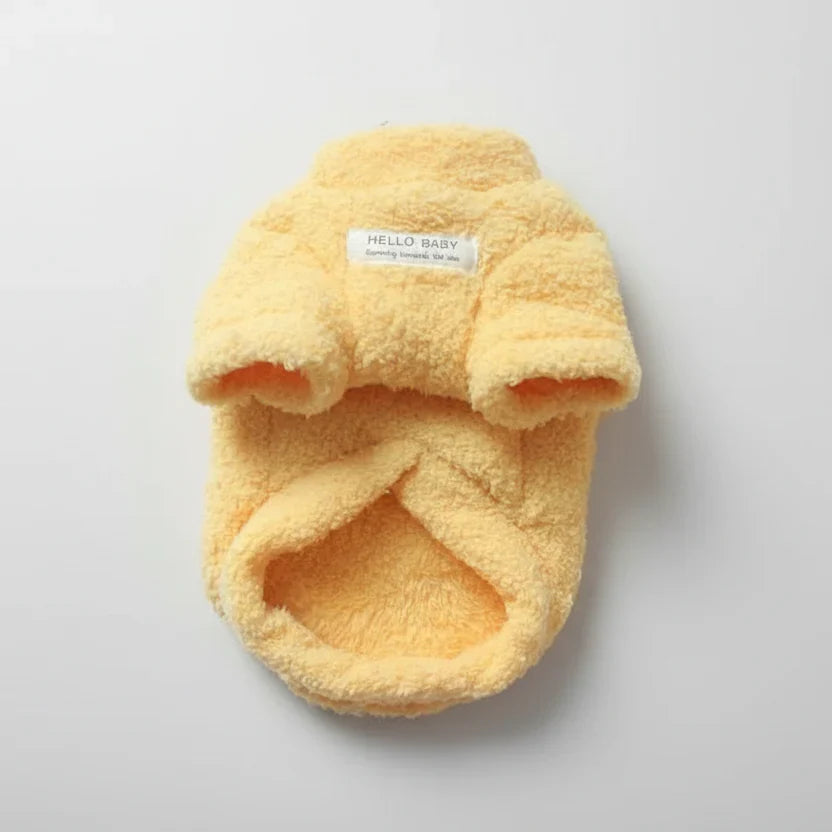 Pull chaud pour chien en peluche jaune doux et confortable signé Oscar et Plume