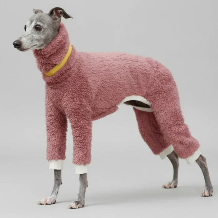 Pull polaire pour lévrier en rose avec col haut et manches longues pour un confort optimal