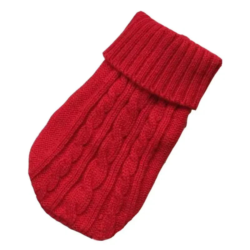 Pull pour petit chien rouge en maille torsadée avec col roulé chaud et confortable