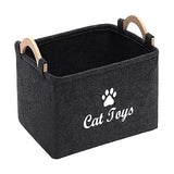 Panier de rangement jouets pour chien et chat en feutre noir avec poignées en bois Oscar et Plume