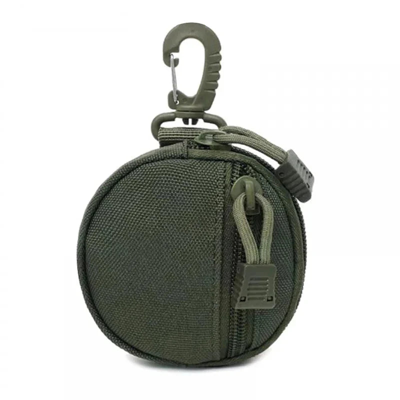 Sac friandises pour chien rond vert kaki avec fermeture éclair et mousqueton pour fixation facile