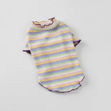 T-shirt rayé pour chat multicolore avec col élastique et manches courtes