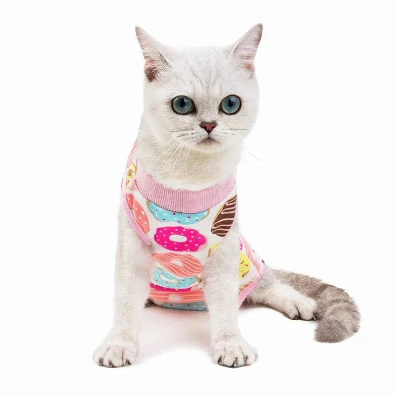 T-Shirt Post Opératoire Pour Chat - Motifs Colorés