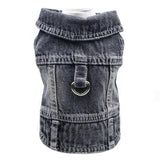 Veste en jean pour chien style denim gris foncé avec anneau métallique pour harnais